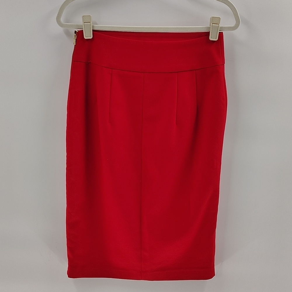 Express Classic Pencil Skirt Red Size 6 Adjustable Gold Zip Side - Picture 5 of 8